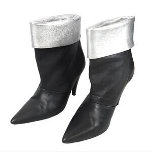IRO Heeled Ankle Boot Black Silver Leather High Heel Booties US Size 6